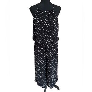 London Times black/ white polka dot spaghetti halter strap midi jumpsuit size 12